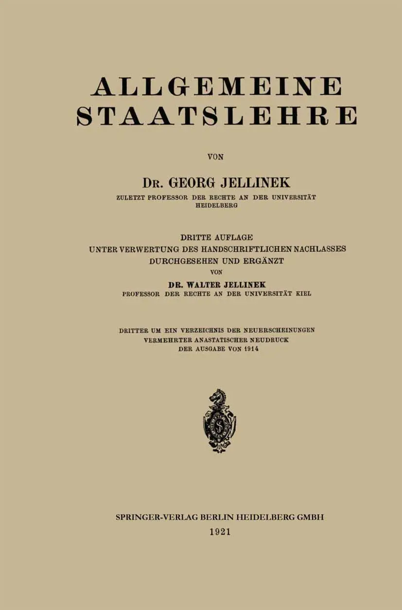 Cover: 9783662428221 | Allgemeine Staatslehre | Walter Jellinek (u. a.) | Taschenbuch | xli